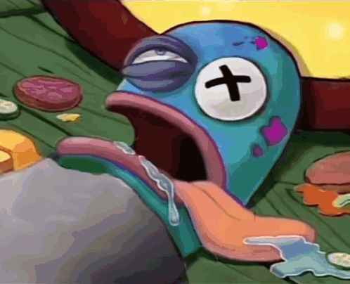A Cartoon Character With A Cross On His Face GIF