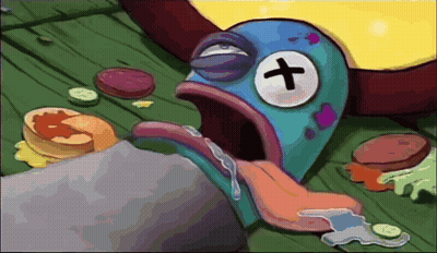 A Cartoon Character With A Cross On His Face Is Laying On The Ground GIF