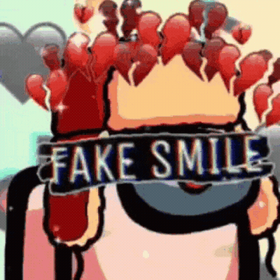 A Cartoon Character With A Crown And Hearts On His Head Is Wearing A Fake Smile Band . GIF