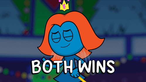 A Cartoon Character With A Crown On Her Head And The Words Both Wins GIF