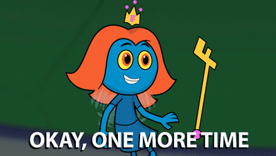 A Cartoon Character With A Crown On Her Head And The Words " Okay One More Time " Below Her GIF