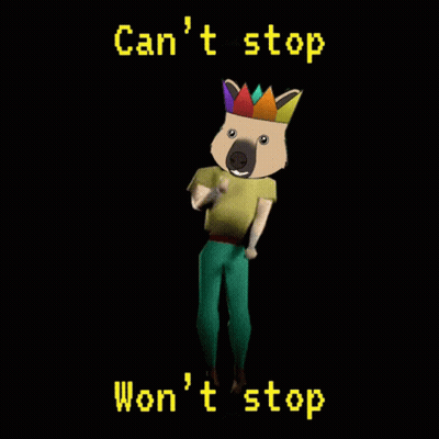 A Cartoon Character With A Crown On His Head And The Words " Can 'T Stop Won 'T Stop " Below Him GIF