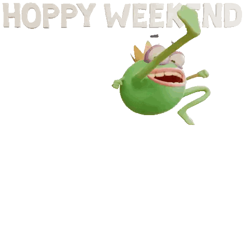 A Cartoon Character With A Crown On His Head And The Words Hoppy Weekend Above Him Sticker