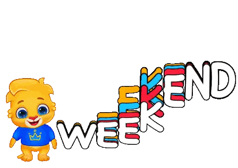 A Cartoon Character With A Crown On His Shirt Is Standing Next To The Words Wee Weekend Sticker