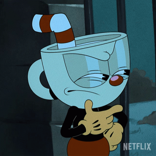 A Cartoon Character With A Cup On His Head And The Word Netflix On The Bottom Right GIF