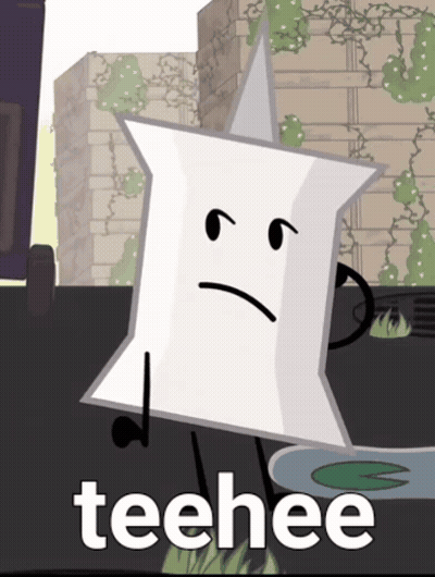 A Cartoon Character With A Face And The Word Teehee On The Bottom GIF