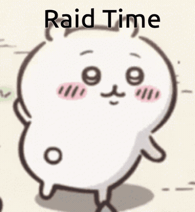 A Cartoon Character With A Face And The Words Raid Time On It GIF