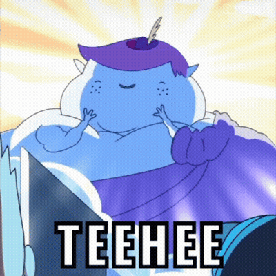A Cartoon Character With A Feather On His Head And The Words Teehee GIF