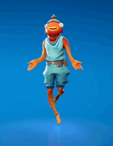 A Cartoon Character With A Fish Head And Legs Is Dancing On A Blue Background GIF
