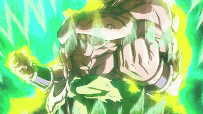 A Cartoon Character With A Fist In The Air Is Surrounded By Green Lights GIF