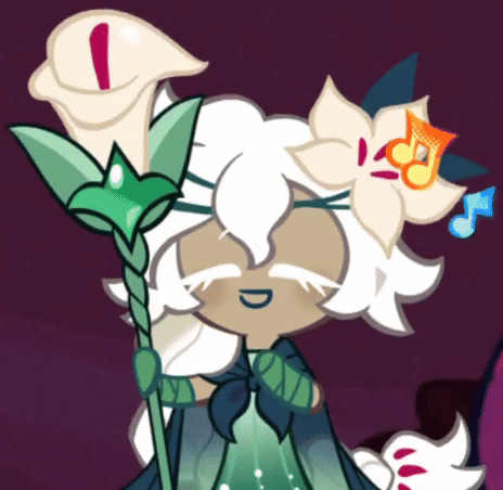 A Cartoon Character With A Flower In Her Hair And A Music Note On Her Head GIF