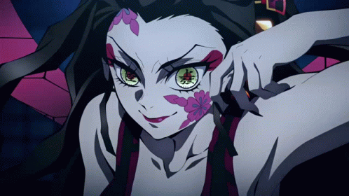 A Cartoon Character With A Flower On Her Face Has Chinese Writing On Her Face GIF