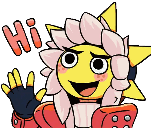 A Cartoon Character With A Flower On His Head And The Word Hi Above It Sticker