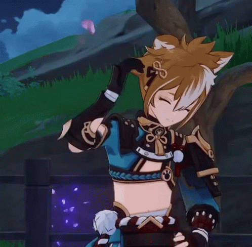 A Cartoon Character With A Fox Ears And A Sword GIF