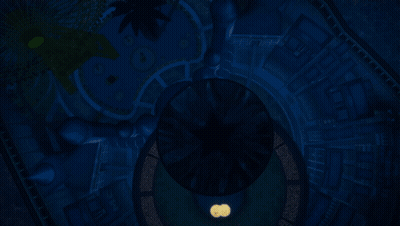 A Cartoon Character With A Gas Mask Around His Neck Is Flying Through The Air GIF