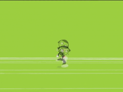 A Cartoon Character With A Green Face And A Striped Shirt Is Standing In A Circle . GIF