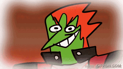 A Cartoon Character With A Green Face And Red Hair Is Smiling And Says Youtube Giffun.com GIF