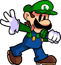 A Cartoon Character With A Green Hat And A Letter L On It Is Holding A Microphone . Sticker