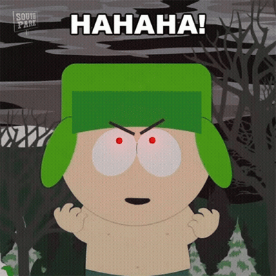 A Cartoon Character With A Green Hat And Red Eyes Says Hahaha GIF