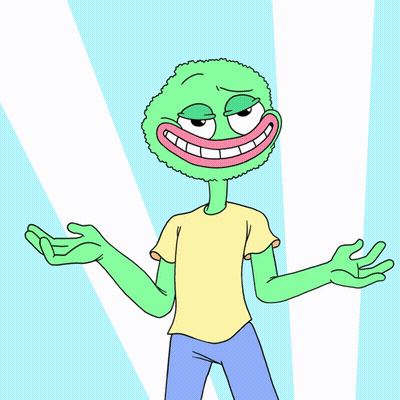 A Cartoon Character With A Green Head And A Pink Mouth GIF