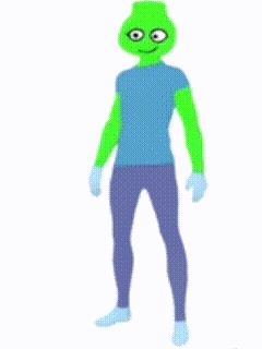 A Cartoon Character With A Green Head And Blue Pants GIF