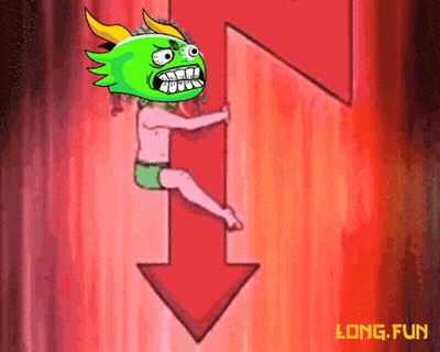 A Cartoon Character With A Green Head Is Holding A Red Arrow Pointing Up GIF