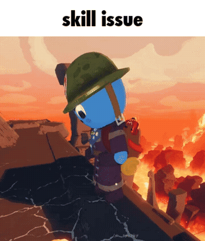A Cartoon Character With A Green Helmet And The Words Skill Issue GIF
