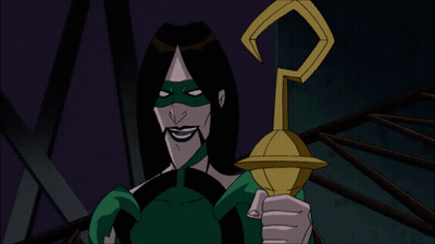 A Cartoon Character With A Green Mask Holds A Gold Object GIF