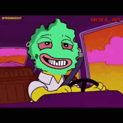 A Cartoon Character With A Green Mask On His Face Is Driving A Car . GIF