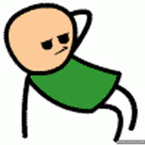 A Cartoon Character With A Green Shirt And A Bald Head Is Sitting Down . GIF
