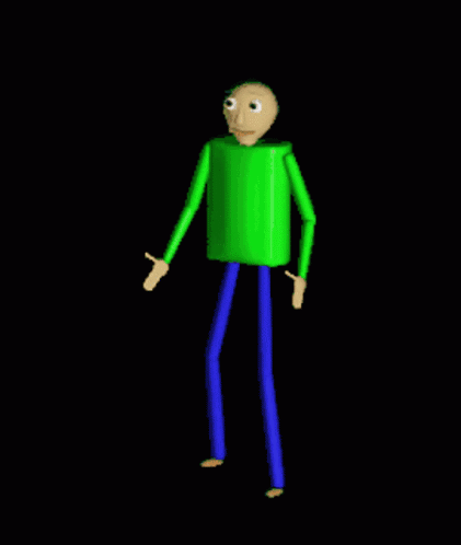 A Cartoon Character With A Green Shirt And Blue Pants Is Standing On A Black Background GIF
