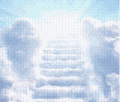 a cartoon character with a halo on its head and the words ascending to heaven below it