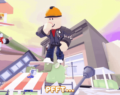 A Cartoon Character With A Hard Hat And The Word Pfft On The Bottom Right GIF