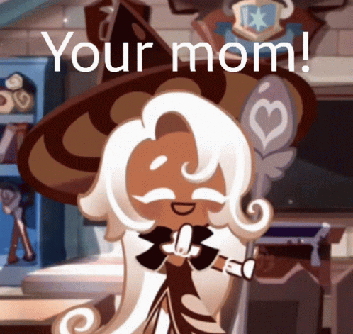 A Cartoon Character With A Hat And A Spoon Says Your Mom GIF