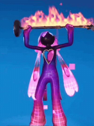 A Cartoon Character With A Heart On His Chest Is Holding A Barbell With Flames Coming Out Of It GIF
