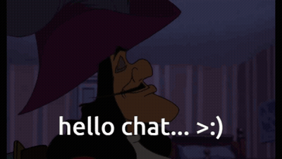 A Cartoon Character With A Hook And The Words Hello Chat Below Him GIF