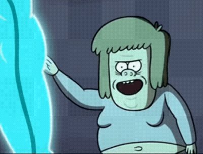 A Cartoon Character With A Huge Belly Is Standing In Front Of A Blue Object GIF