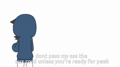A Cartoon Character With A Ipod On His Head Says " Dont Pass My Ass The Aux Cord Unless You 'Re Ready For Peak GIF