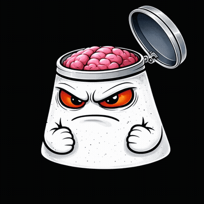 A Cartoon Character With A Jar Of Brains Coming Out Of Its Head GIF