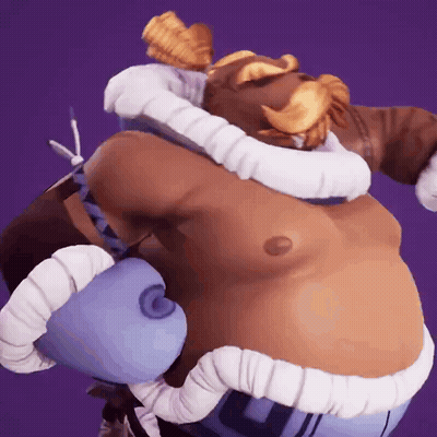 A Cartoon Character With A Large Belly And A Blue Glove GIF