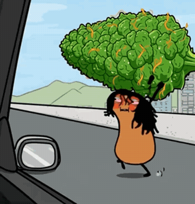 A Cartoon Character With A Large Broccoli Head GIF
