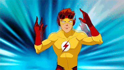A Cartoon Character With A Lightning Bolt On His Chest Is Making A Peace Sign . GIF