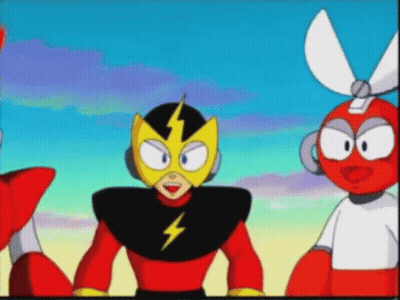 A Cartoon Character With A Lightning Bolt On His Face Is Standing Next To Two Other Characters . GIF