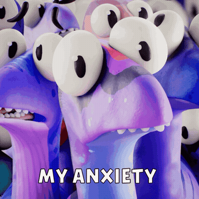 A Cartoon Character With A Lot Of Eyes And The Words My Anxiety On The Bottom GIF
