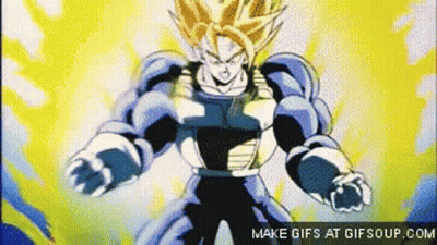 A Cartoon Character With A Lot Of Muscles Is Standing In Front Of A Cloudy Sky . GIF