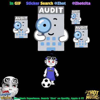 A Cartoon Character With A Magnifying Glass And The Word Audit GIF