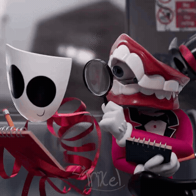 A Cartoon Character With A Magnifying Glass Is Holding A Notebook And Pencil GIF