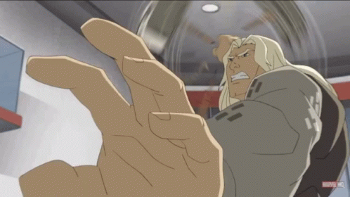 A Cartoon Character With A Marvel Logo On The Bottom Right GIF