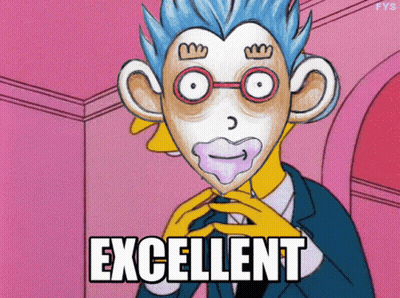 A Cartoon Character With A Mask On His Face And The Words Excellent On The Bottom GIF