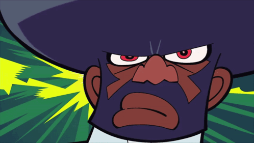 A Cartoon Character With A Mask On His Face Looks Angry GIF